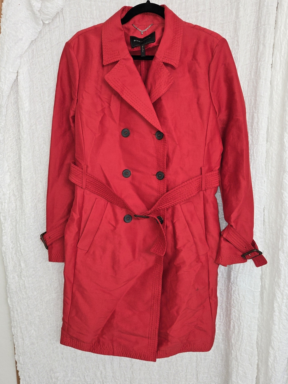 BCBGMaxAzria Red Double-Breasted Trench Coat with Belt